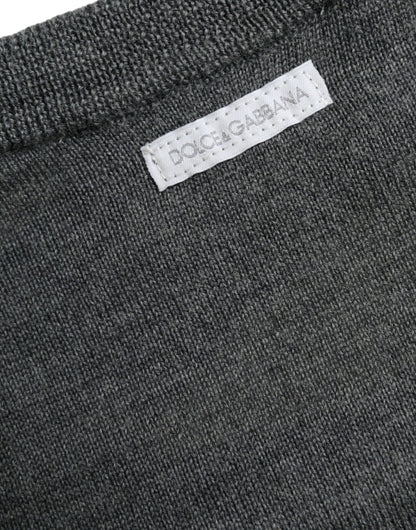 Dolce & Gabbana Dark Gray Wool Crew Neck Pullover Sweater by Dolce & Gabbana