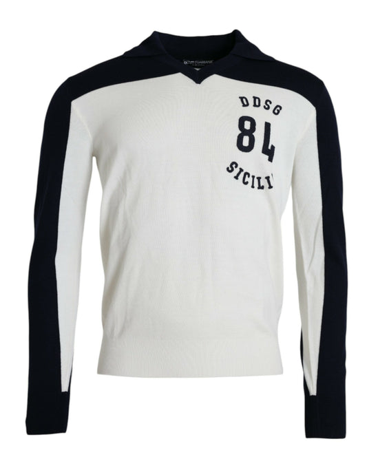 Dolce & Gabbana White Black SICILIA Henley Shirt Pullover Sweater by Dolce & Gabbana