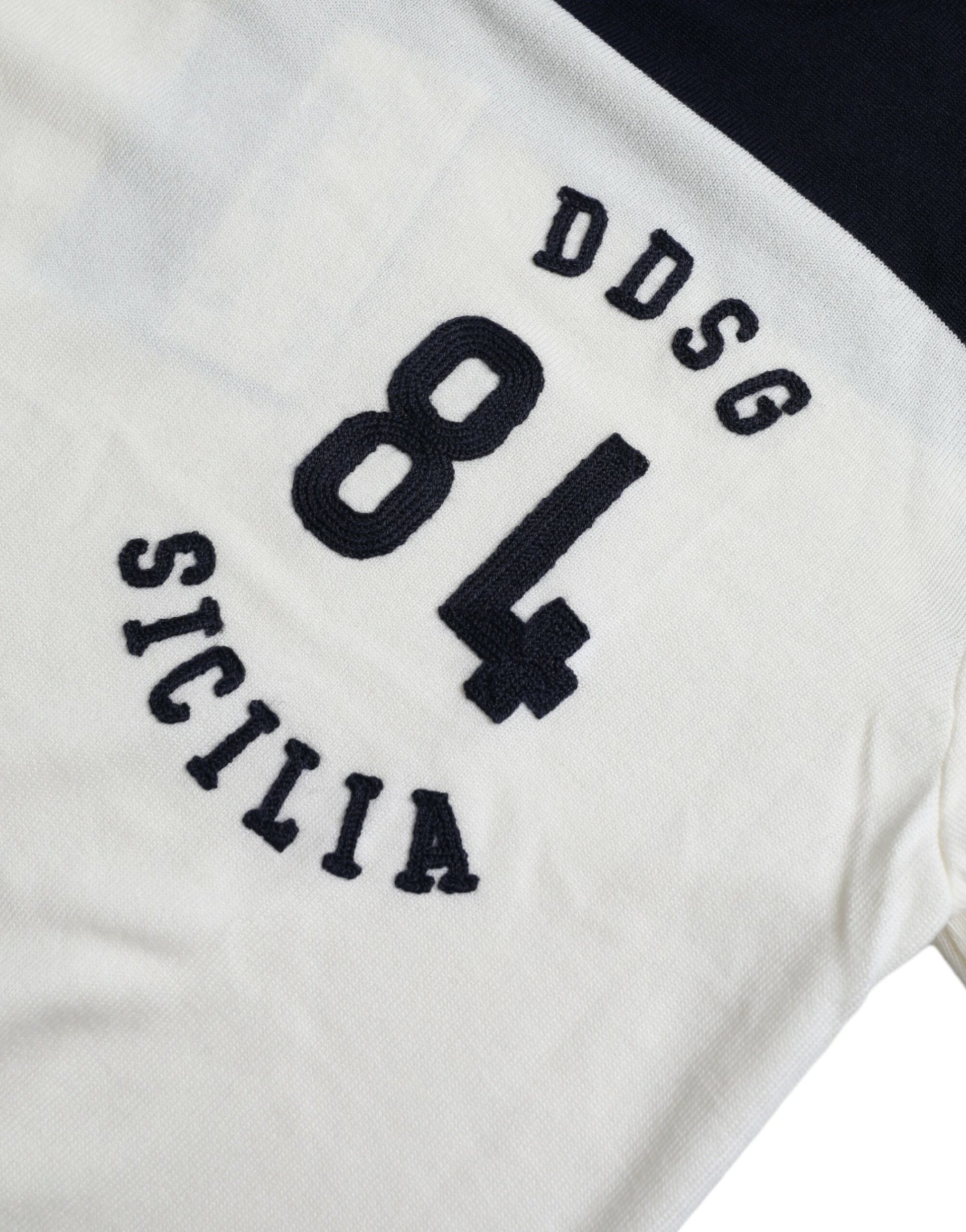 Dolce & Gabbana White Black SICILIA Henley Shirt Pullover Sweater by Dolce & Gabbana
