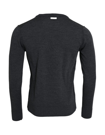 Dolce & Gabbana Dark Gray Wool Crew Neck Pullover Sweater by Dolce & Gabbana