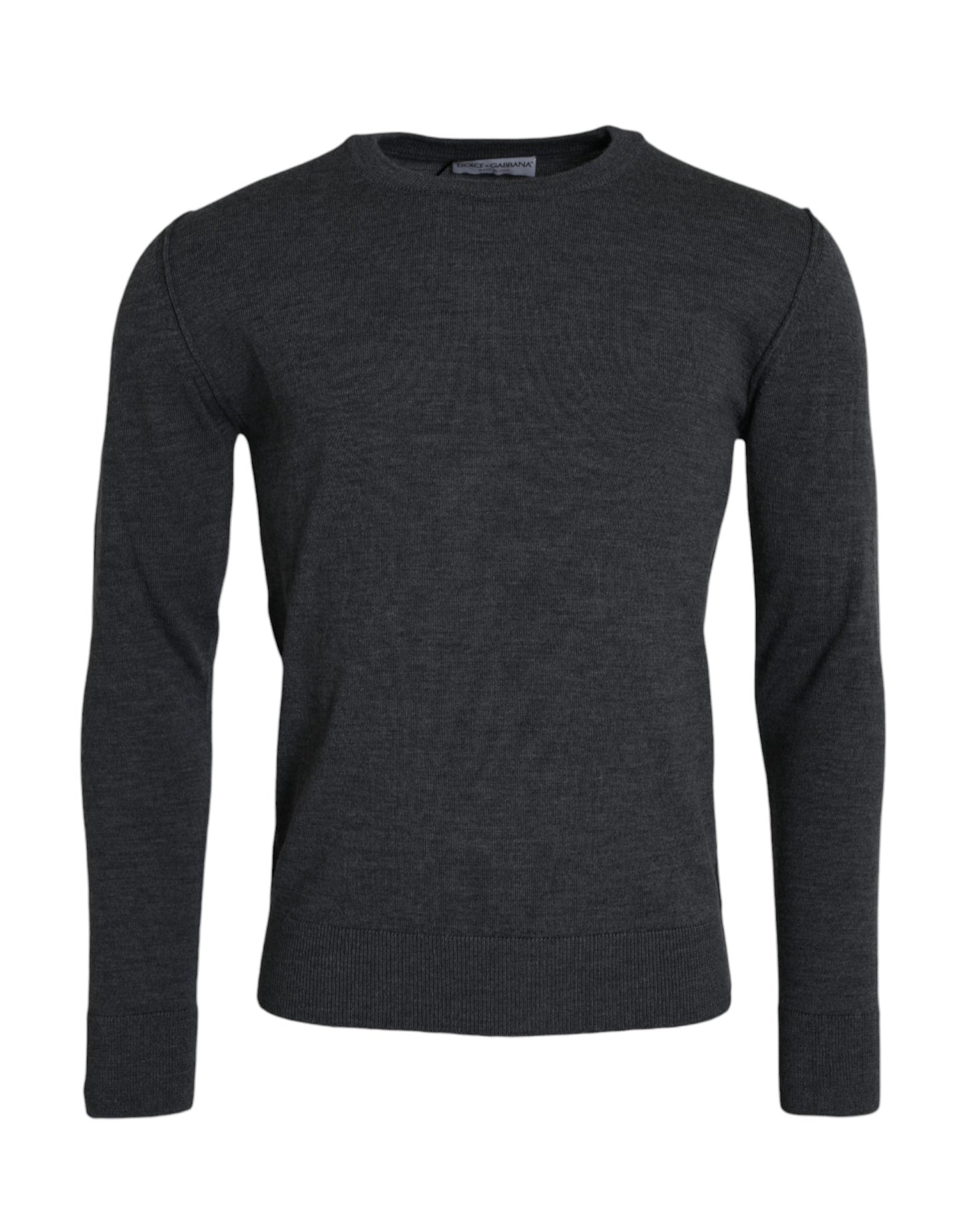 Dolce & Gabbana Dark Gray Wool Crew Neck Pullover Sweater by Dolce & Gabbana