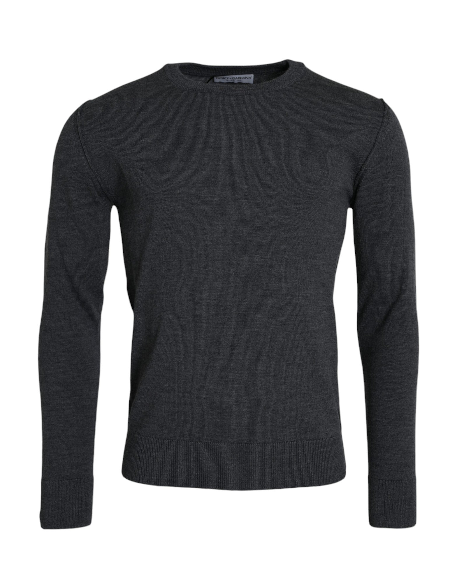 Dolce & Gabbana Dark Gray Wool Crew Neck Pullover Sweater by Dolce & Gabbana
