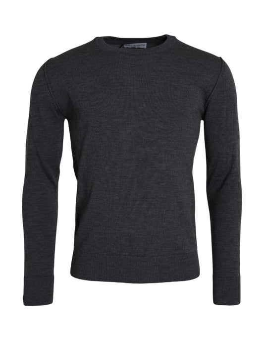 Dolce & Gabbana Dark Gray Wool Crew Neck Pullover Sweater by Dolce & Gabbana