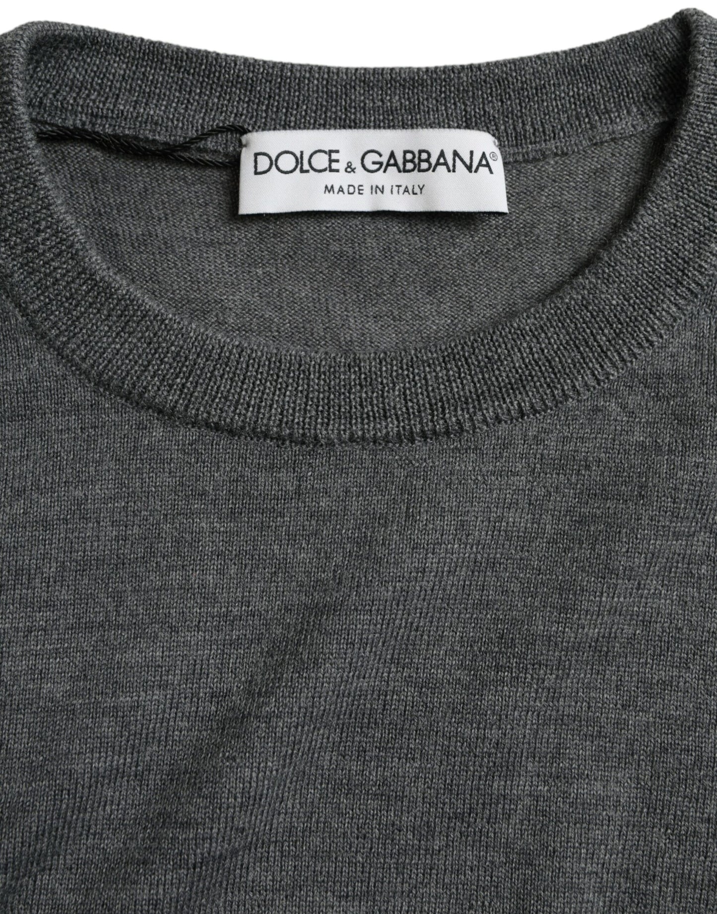 Dolce & Gabbana Dark Gray Wool Crew Neck Pullover Sweater by Dolce & Gabbana