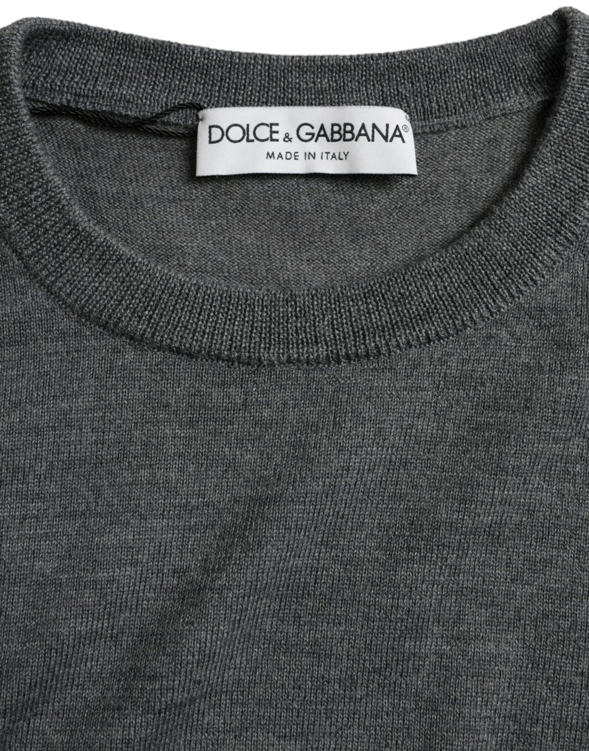 Dolce & Gabbana Dark Gray Wool Crew Neck Pullover Sweater by Dolce & Gabbana