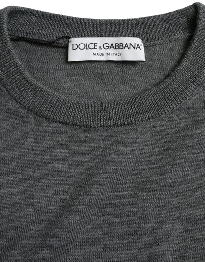 Dolce & Gabbana Dark Gray Wool Crew Neck Pullover Sweater by Dolce & Gabbana