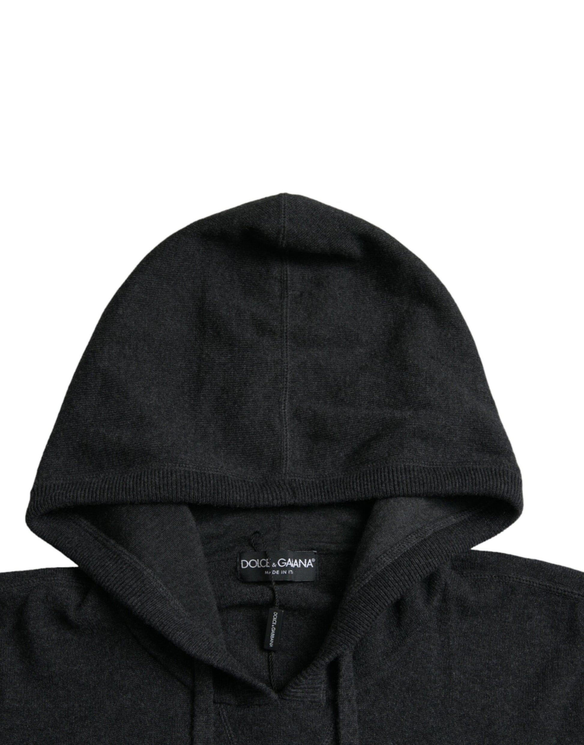 Dolce & Gabbana Dark Gray Cashmere Hooded Pullover Sweater by Dolce & Gabbana