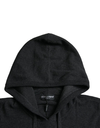 Dolce & Gabbana Dark Gray Cashmere Hooded Pullover Sweater by Dolce & Gabbana