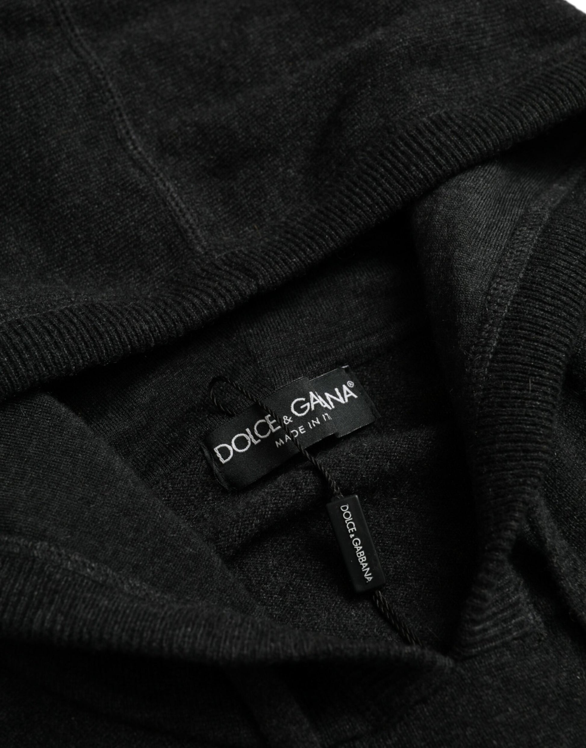 Dolce & Gabbana Dark Gray Cashmere Hooded Pullover Sweater by Dolce & Gabbana