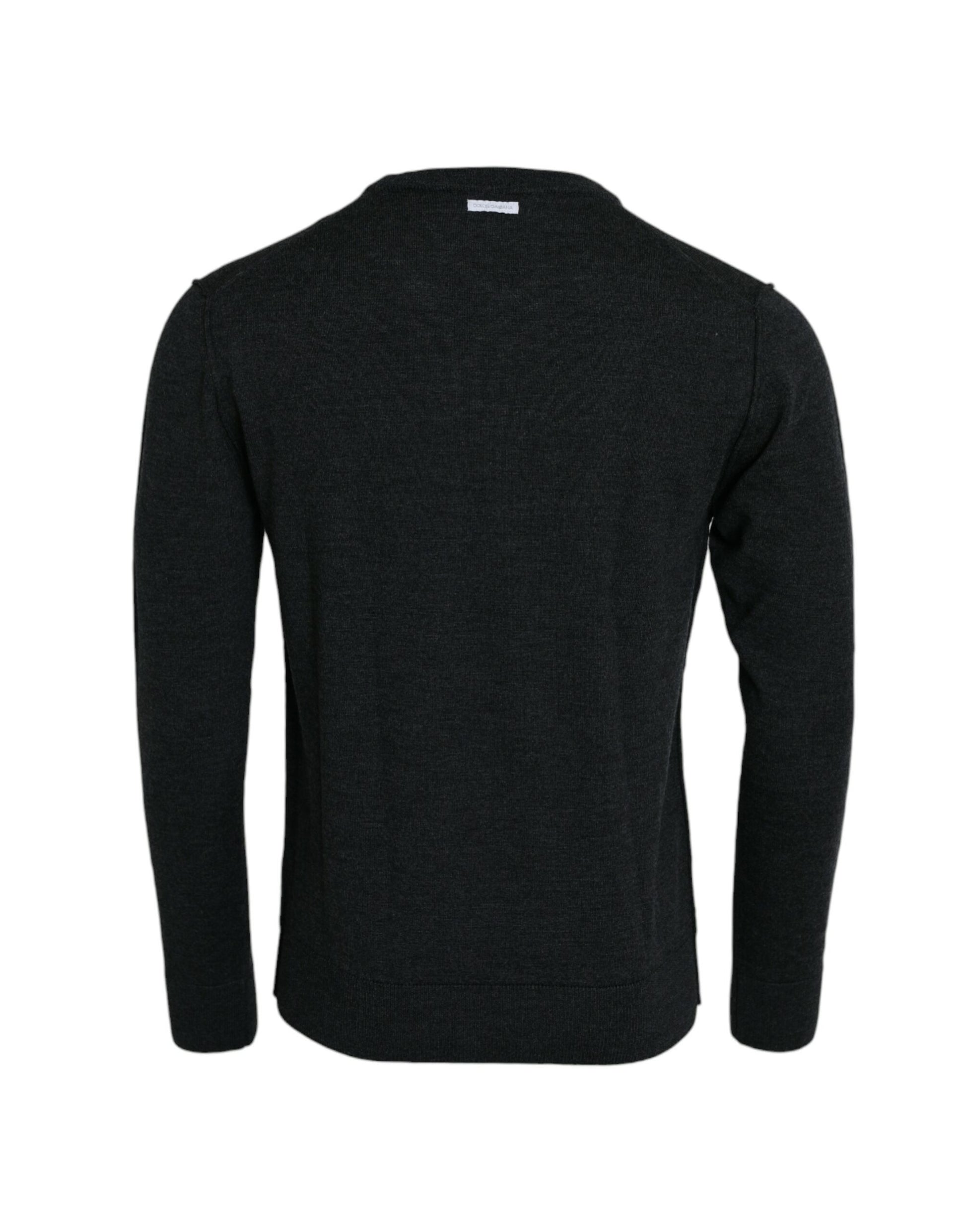 Dolce & Gabbana Dark Gray Wool Crew Neck Pullover Sweater by Dolce & Gabbana