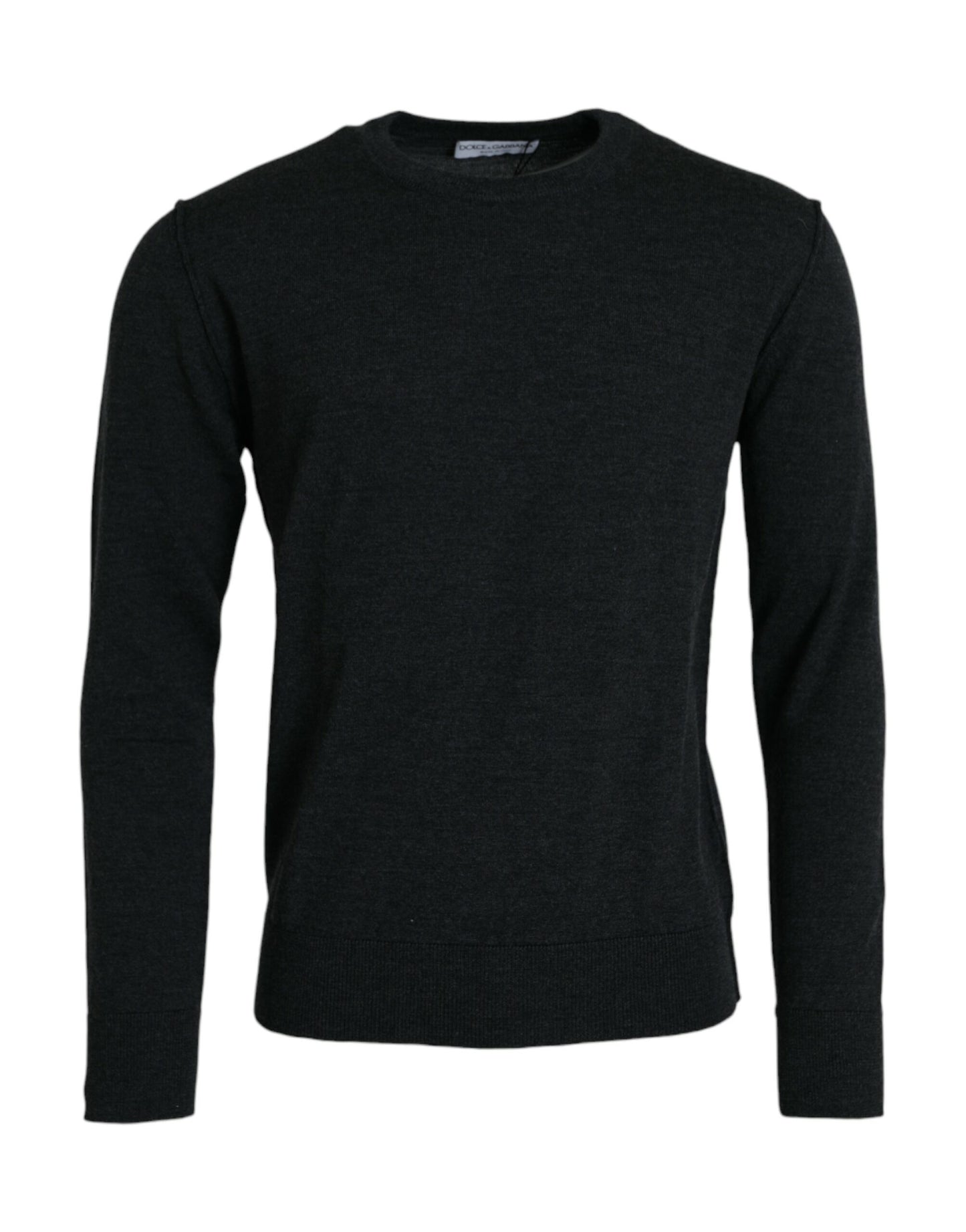 Dolce & Gabbana Dark Gray Wool Crew Neck Pullover Sweater by Dolce & Gabbana