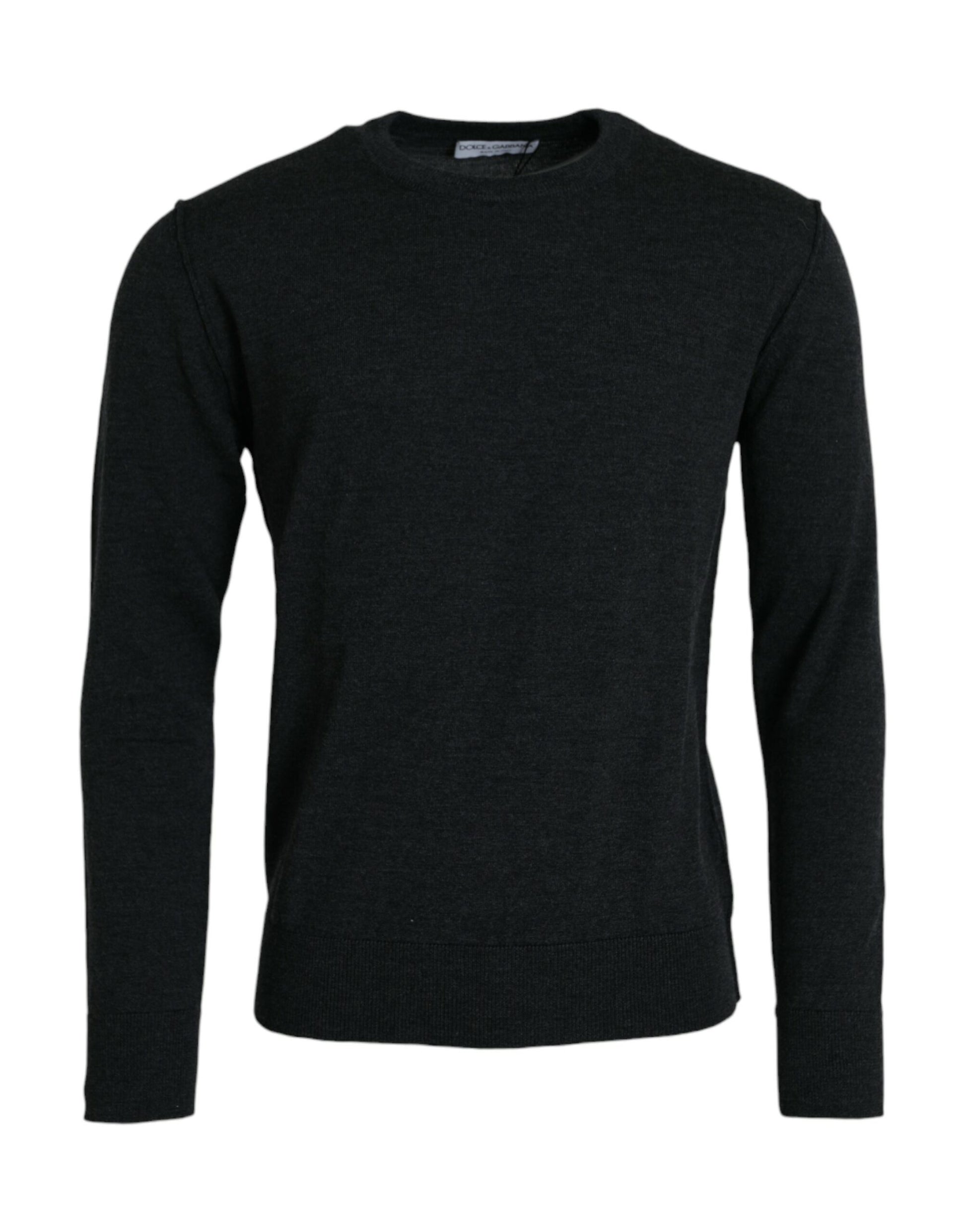 Dolce & Gabbana Dark Gray Wool Crew Neck Pullover Sweater by Dolce & Gabbana