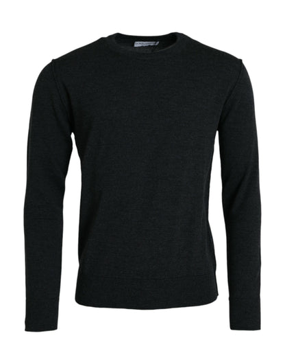 Dolce & Gabbana Dark Gray Wool Crew Neck Pullover Sweater by Dolce & Gabbana