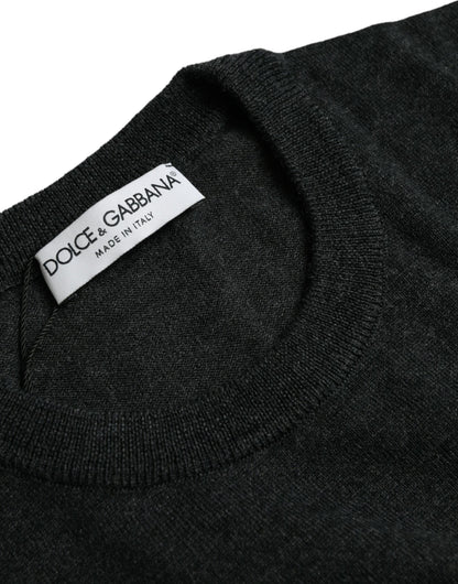 Dolce & Gabbana Dark Gray Wool Crew Neck Pullover Sweater by Dolce & Gabbana