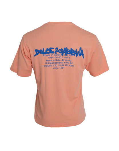 Dolce & Gabbana Coral Cotton Logo Print Short Sleeve T-shirt by Dolce & Gabbana