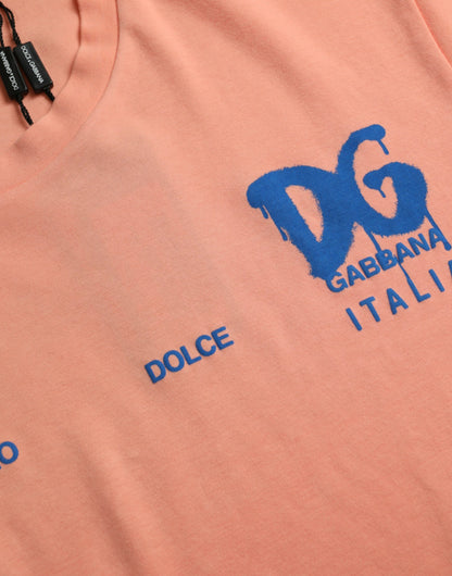 Dolce & Gabbana Coral Cotton Logo Print Short Sleeve T-shirt by Dolce & Gabbana