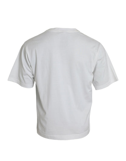Dolce & Gabbana White Embellished Cotton Crew Neck T-shirt by Dolce & Gabbana