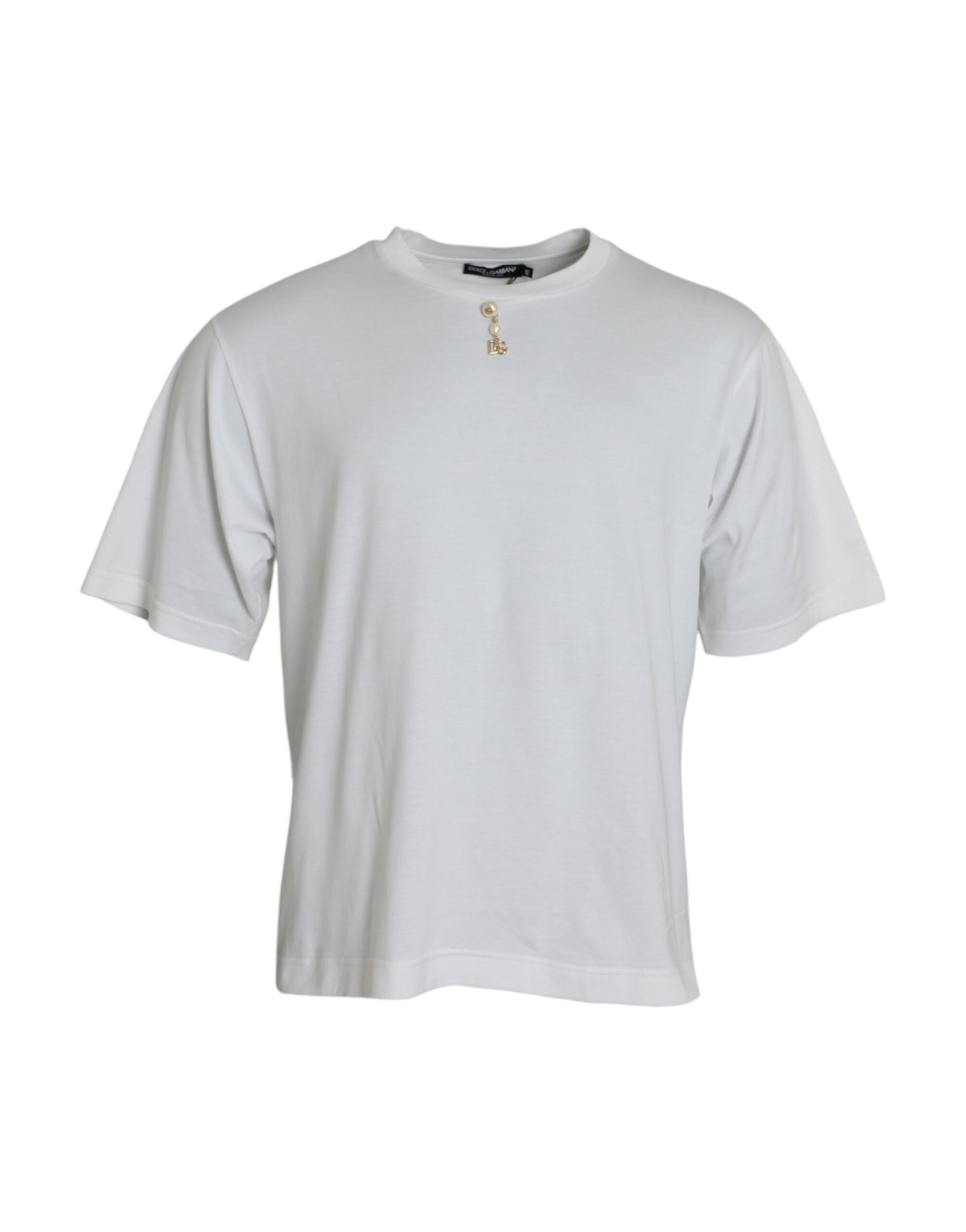 Dolce & Gabbana White Embellished Cotton Crew Neck T-shirt by Dolce & Gabbana
