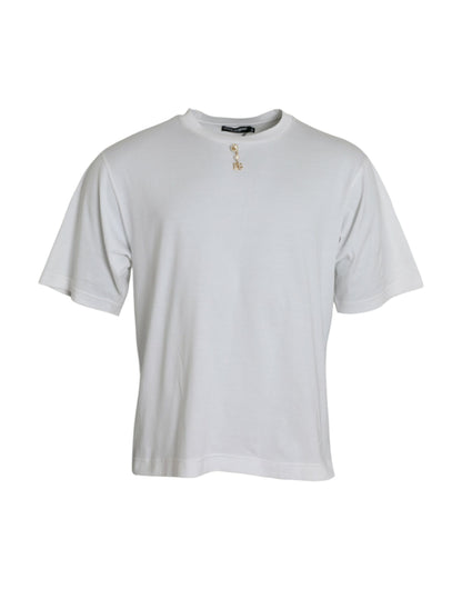 Dolce & Gabbana White Embellished Cotton Crew Neck T-shirt by Dolce & Gabbana