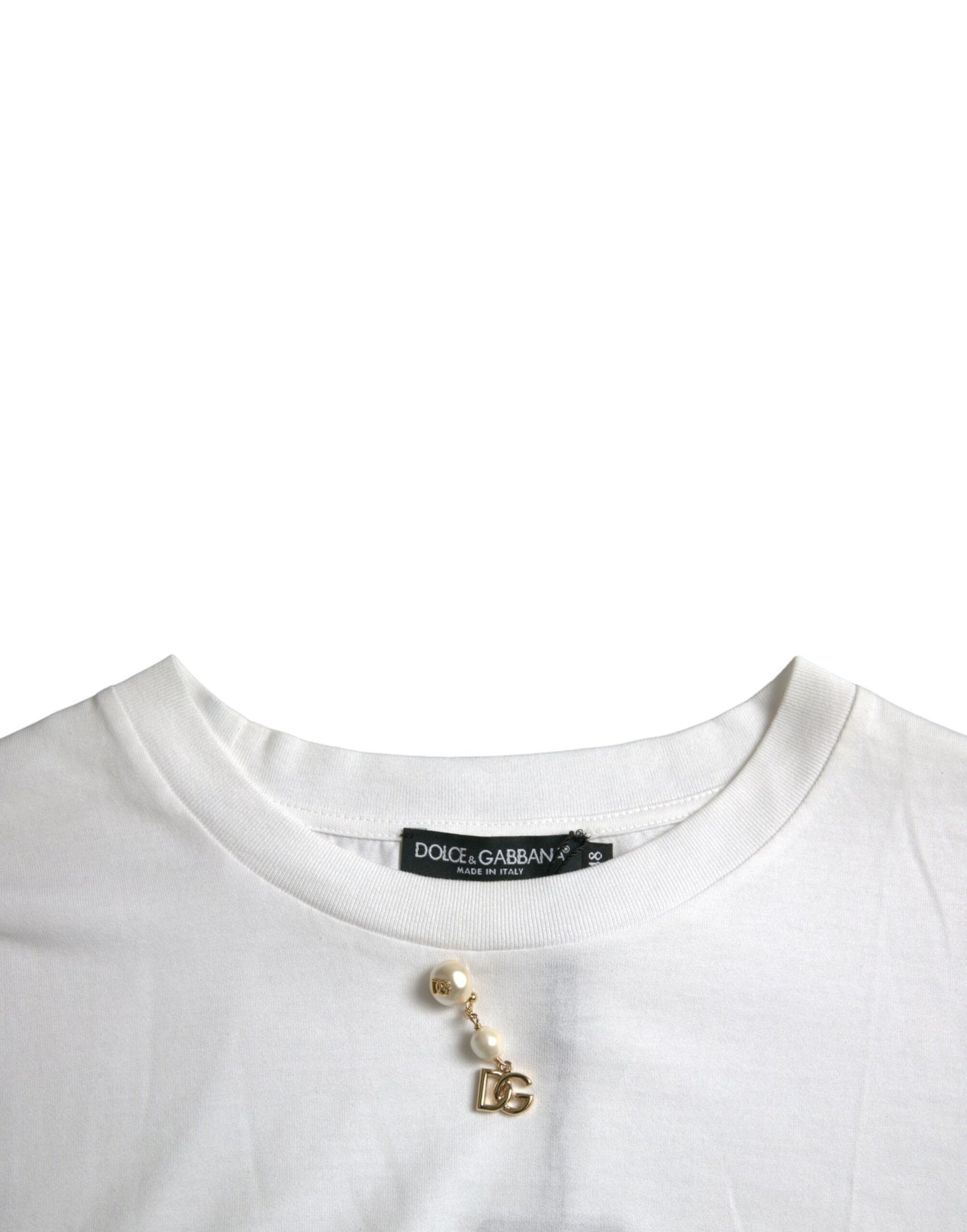 Dolce & Gabbana White Embellished Cotton Crew Neck T-shirt by Dolce & Gabbana