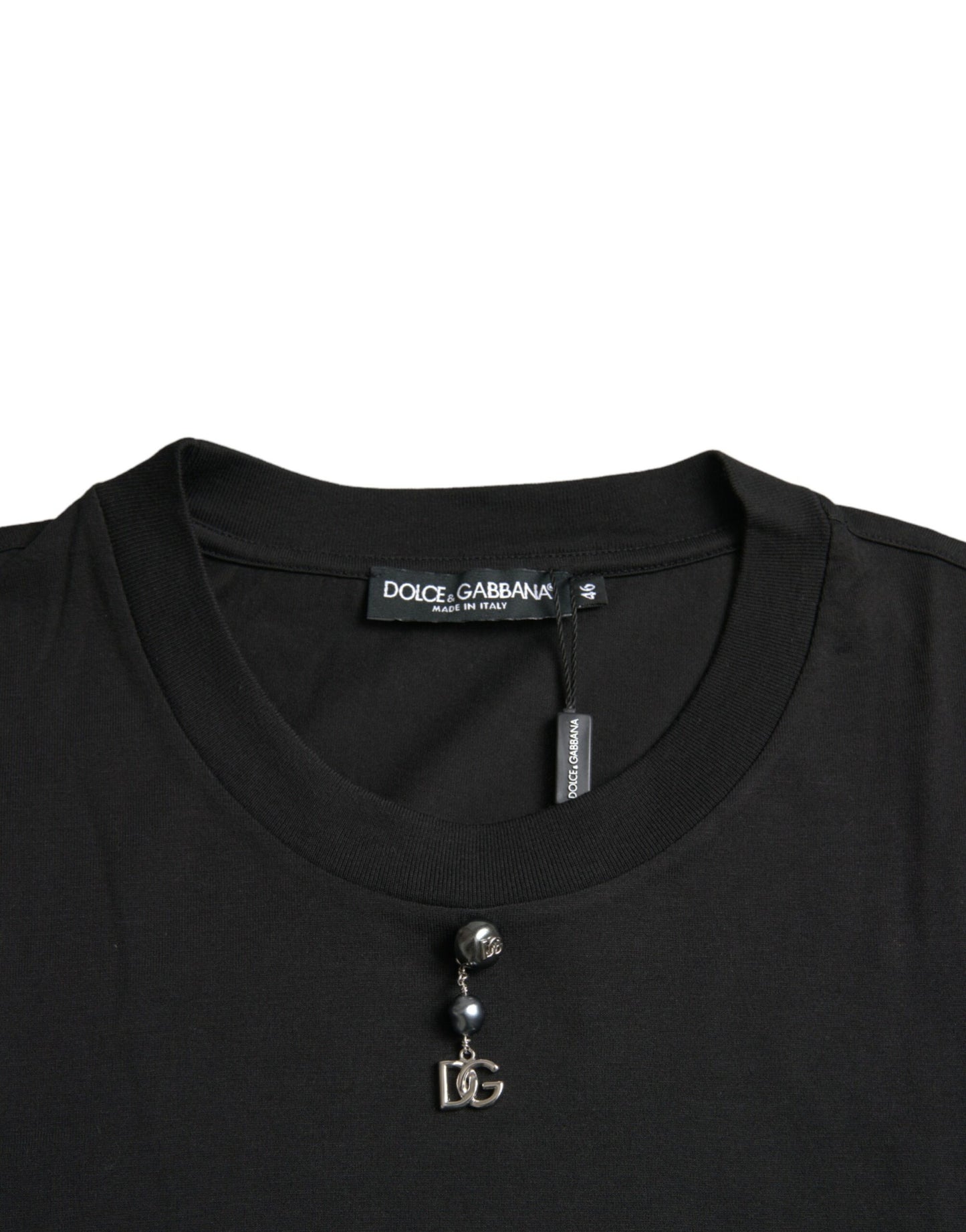 Dolce & Gabbana Black Embellished Cotton Crew Neck T-shirt by Dolce & Gabbana