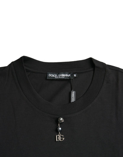 Dolce & Gabbana Black Embellished Cotton Crew Neck T-shirt by Dolce & Gabbana