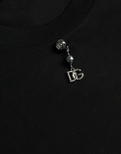 Dolce & Gabbana Black Embellished Cotton Crew Neck T-shirt by Dolce & Gabbana