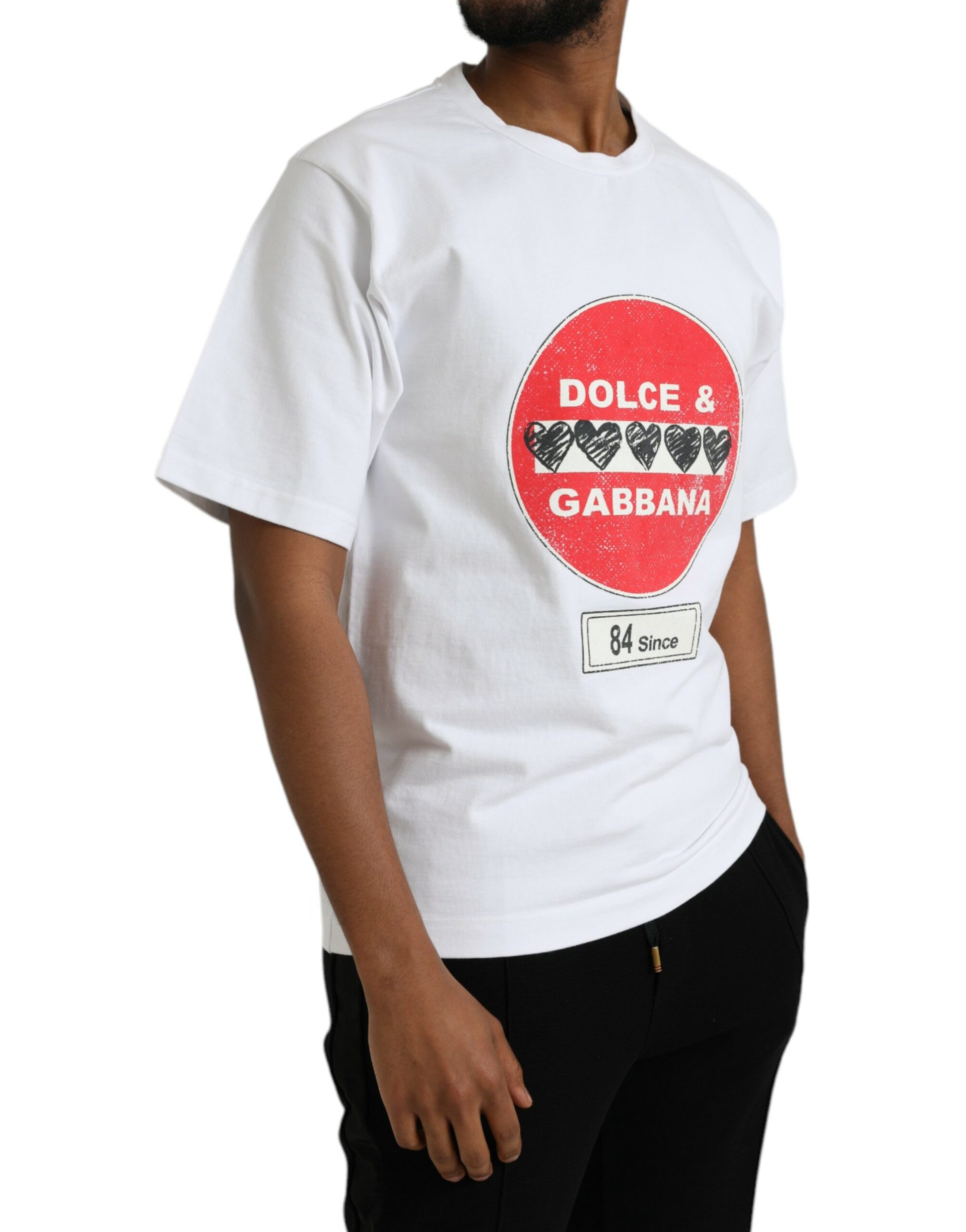Dolce & Gabbana White Amor Heart Cotton Crewneck Short Sleeve T-shirt by Dolce & Gabbana