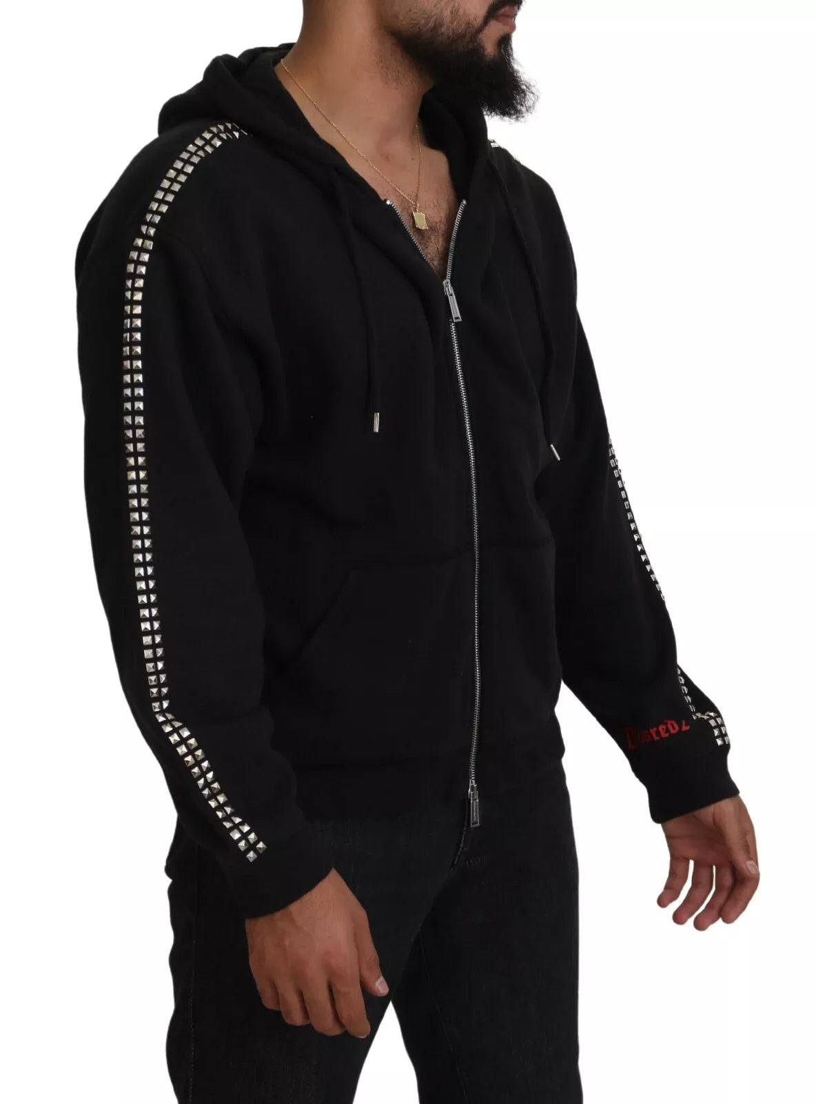 Dsquared² Black Embellished Full Zip Hooded Sweater by Dsquared²