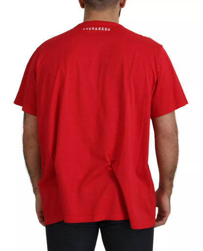 Dsquared² Red Printed Cotton Short Sleeves Crewneck T-shirt by Dsquared²