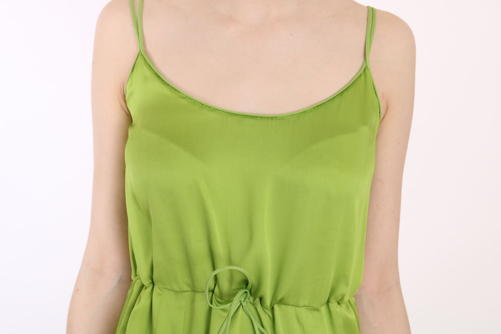 Dsquared² Green Spaghetti Strap Long A-line Pleated Dress by Dsquared²