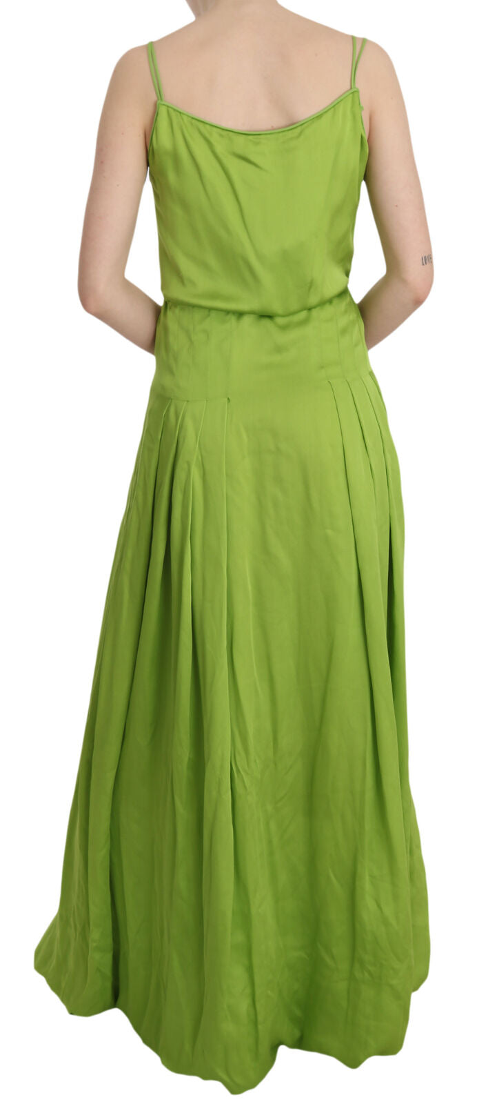 Dsquared² Green Spaghetti Strap Long A-line Pleated Dress by Dsquared²