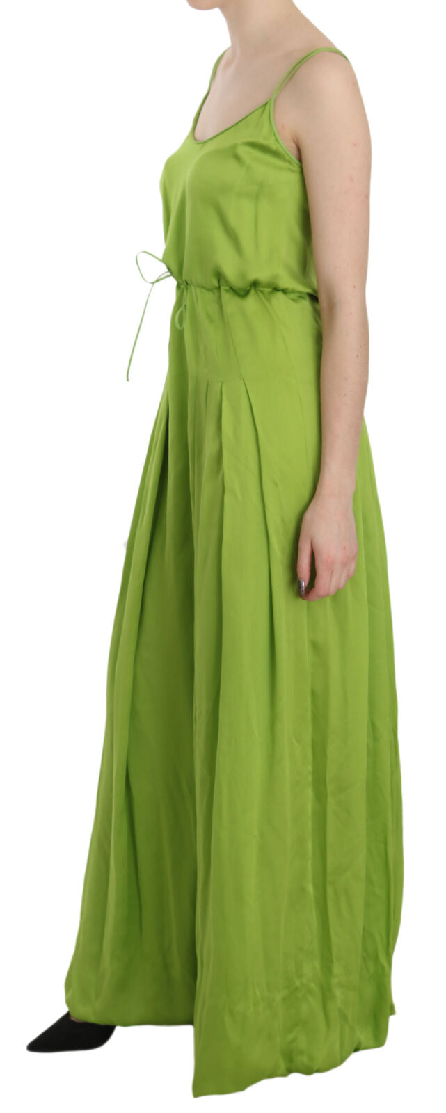 Dsquared² Green Spaghetti Strap Long A-line Pleated Dress by Dsquared²