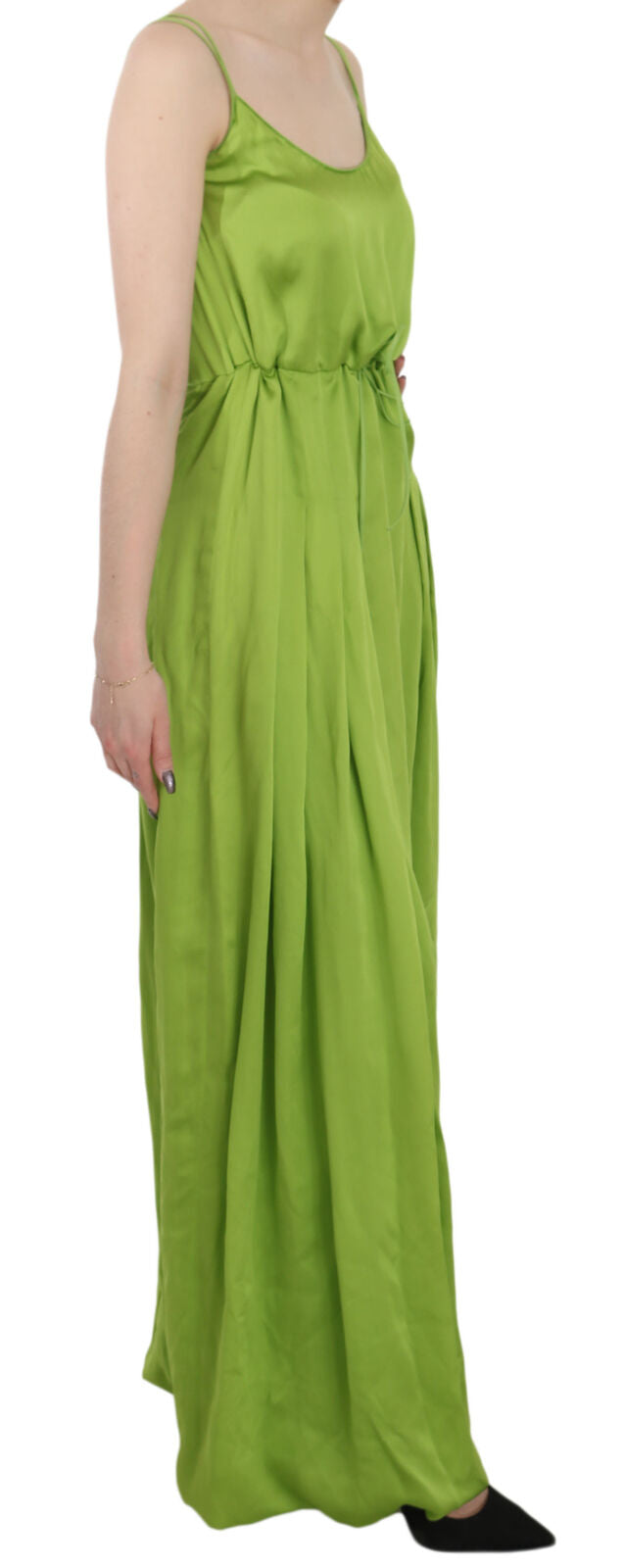 Dsquared² Green Spaghetti Strap Long A-line Pleated Dress by Dsquared²