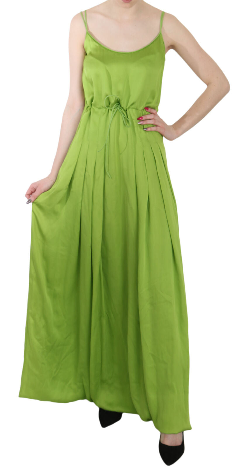 Dsquared² Green Spaghetti Strap Long A-line Pleated Dress by Dsquared²