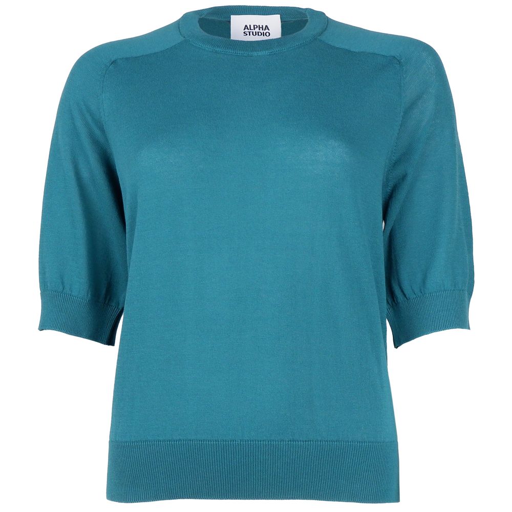 Alpha Studio Green Cotton Sweater by Alpha Studio