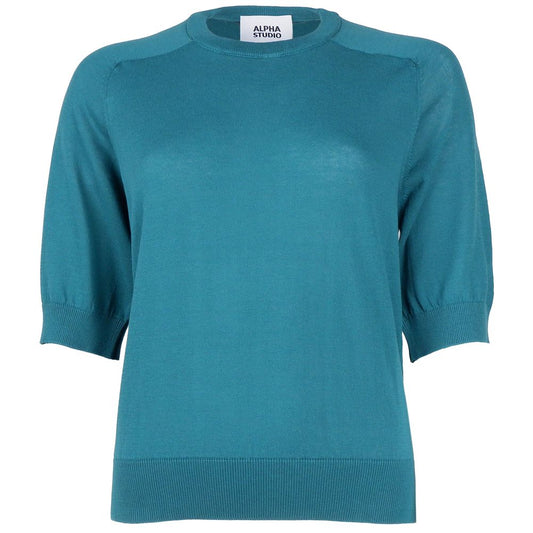 Alpha Studio Green Cotton Sweater by Alpha Studio