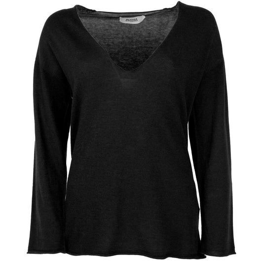 Alpha Studio Black Cotton Sweater by Alpha Studio