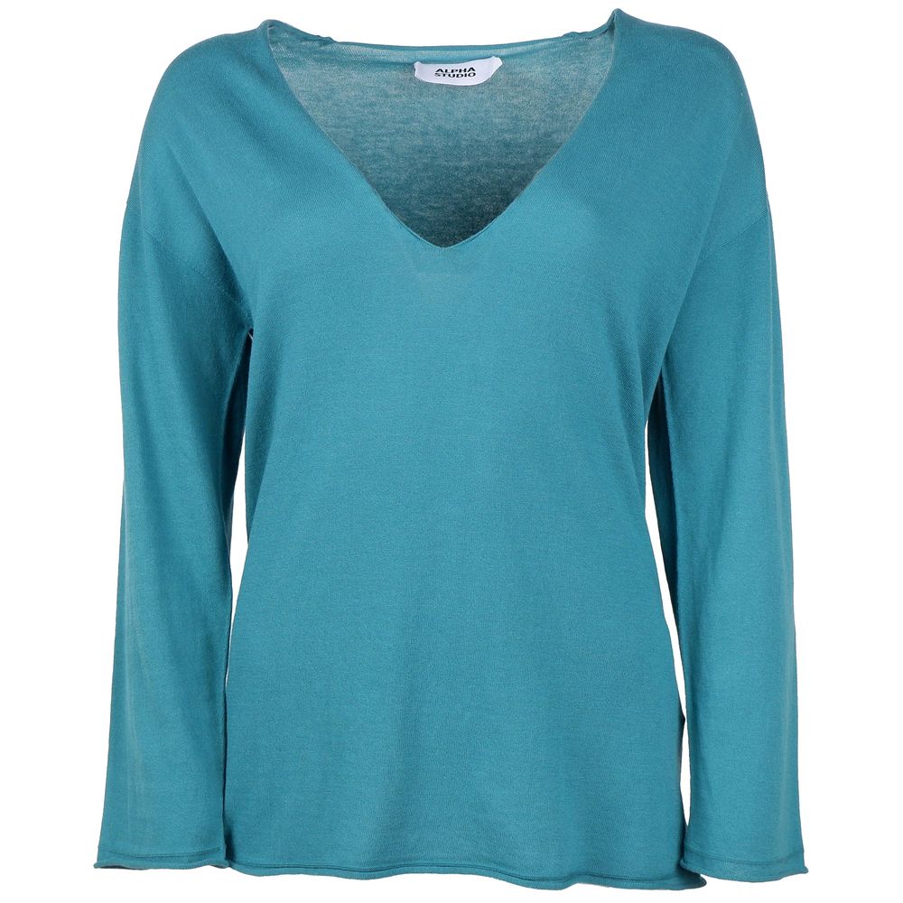 Alpha Studio Green Cotton Sweater by Alpha Studio