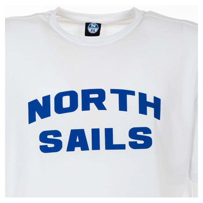 North Sails Elegant White Cotton Tee with Bold Blue Logo by North Sails