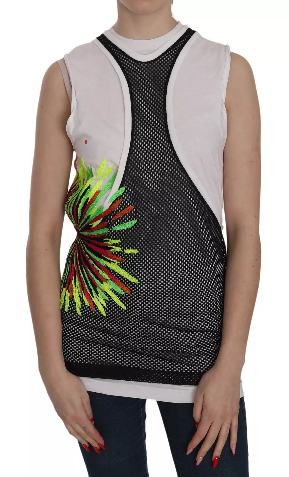 Dsquared² Black White Crew Neck Sleeveless Cotton Blouse by Dsquared²