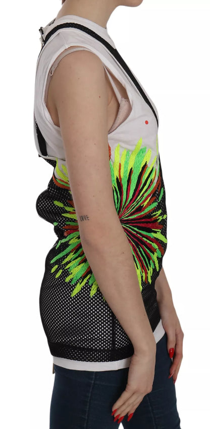 Dsquared² Black White Crew Neck Sleeveless Cotton Blouse by Dsquared²