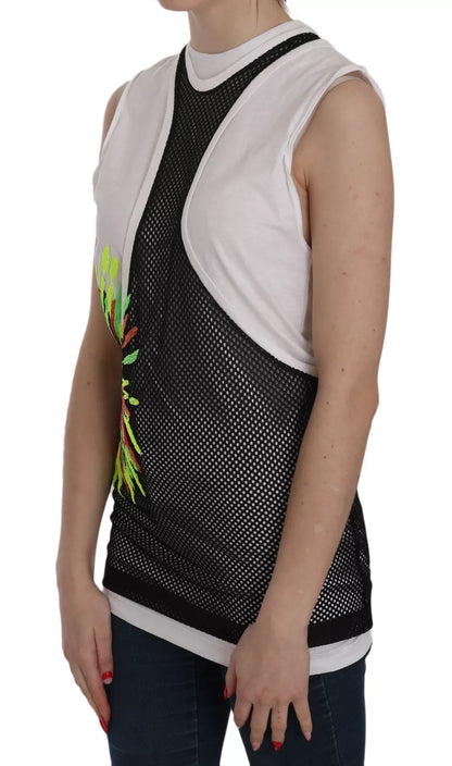 Dsquared² Black White Crew Neck Sleeveless Cotton Blouse by Dsquared²