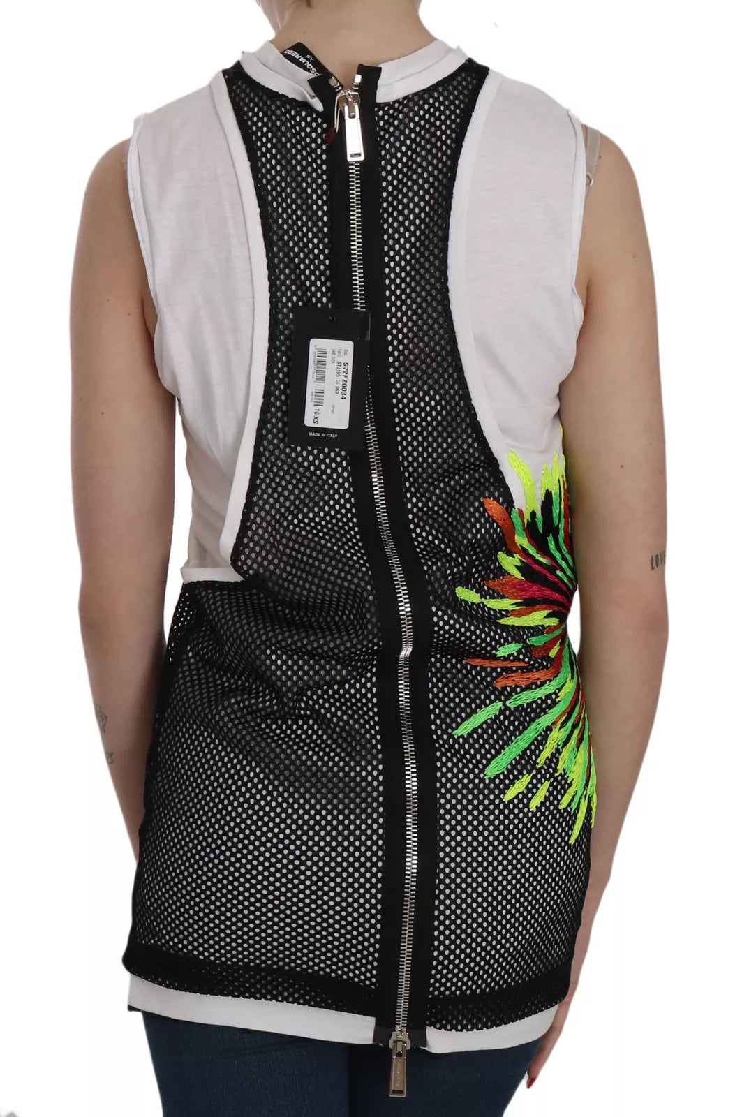 Dsquared² Black White Crew Neck Sleeveless Cotton Blouse by Dsquared²