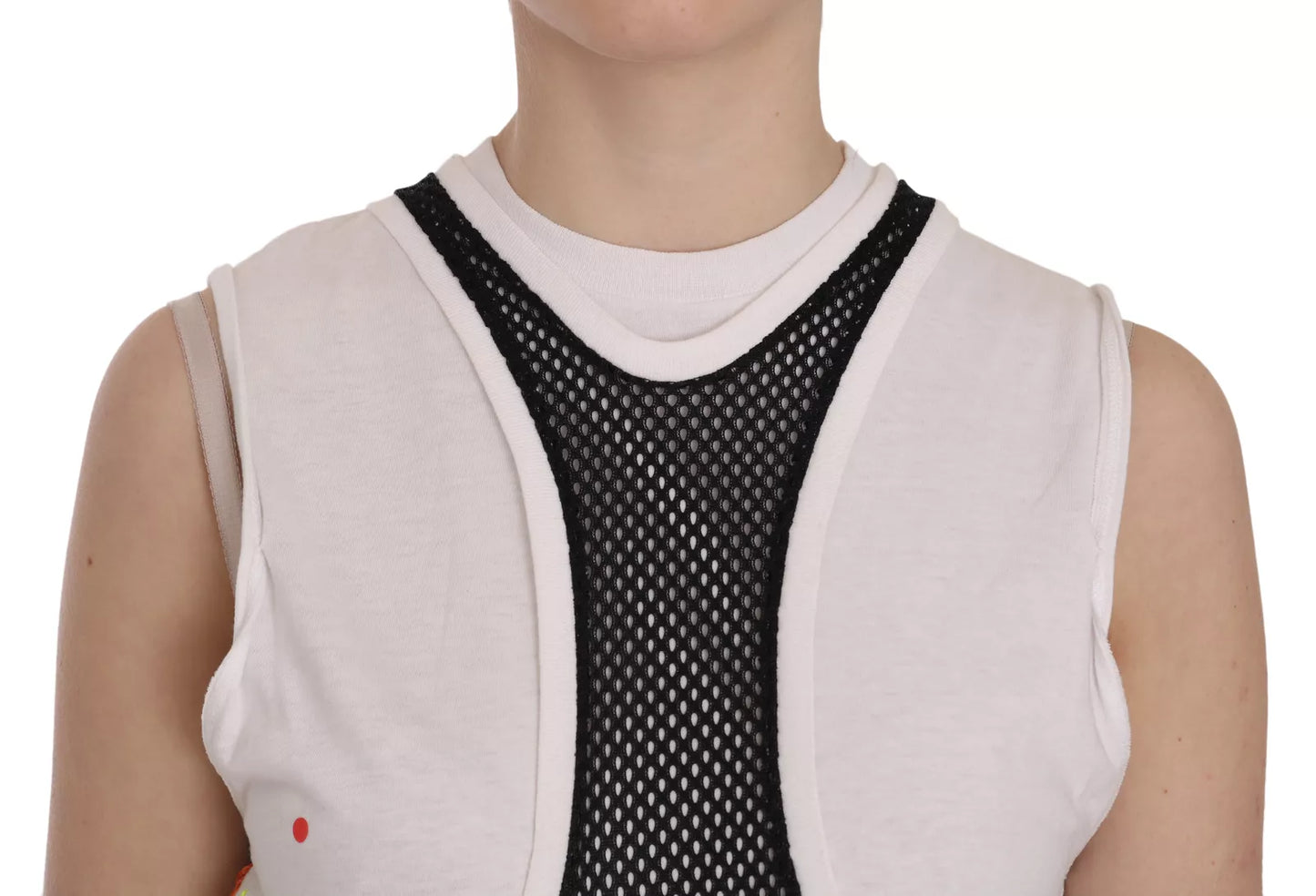 Dsquared² Black White Crew Neck Sleeveless Cotton Blouse by Dsquared²