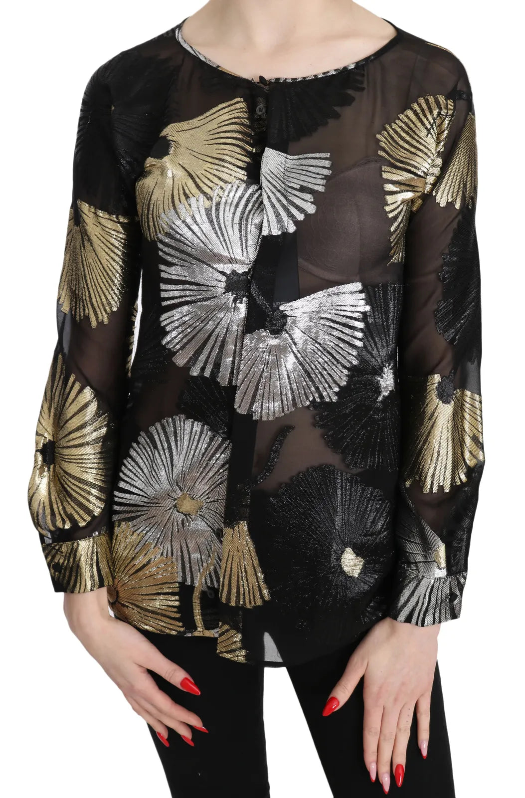 Dsquared² Gold Silver Silk Jacquard See Through Top Blouse by Dsquared²