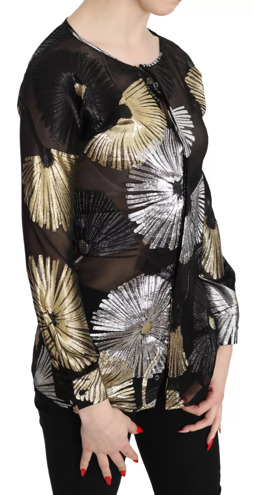 Dsquared² Gold Silver Silk Jacquard See Through Top Blouse by Dsquared²