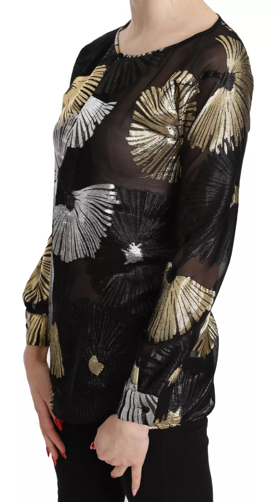 Dsquared² Gold Silver Silk Jacquard See Through Top Blouse by Dsquared²