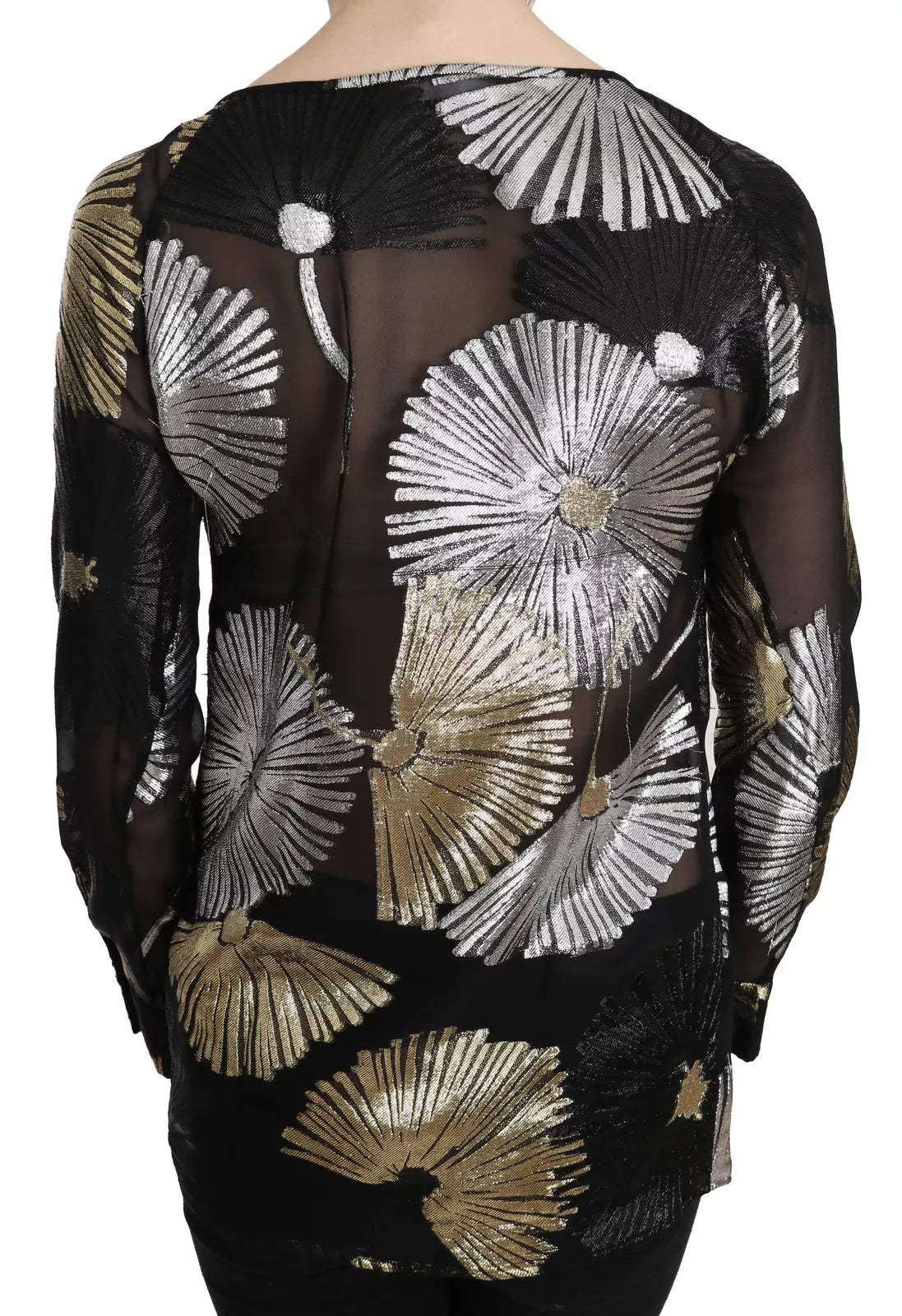 Dsquared² Gold Silver Silk Jacquard See Through Top Blouse by Dsquared²