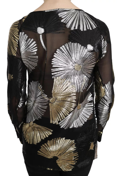Dsquared² Gold Silver Silk Jacquard See Through Top Blouse by Dsquared²